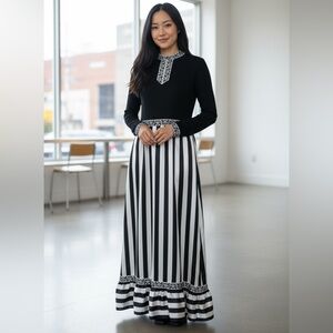 Vintage Satin and Knit Striped dress 1970’s rare Elegance Bohemian detail S-Med